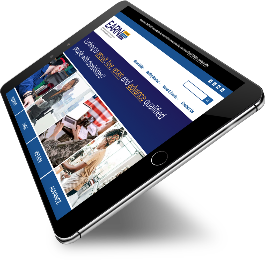 EARN homepage displayed on a tablet