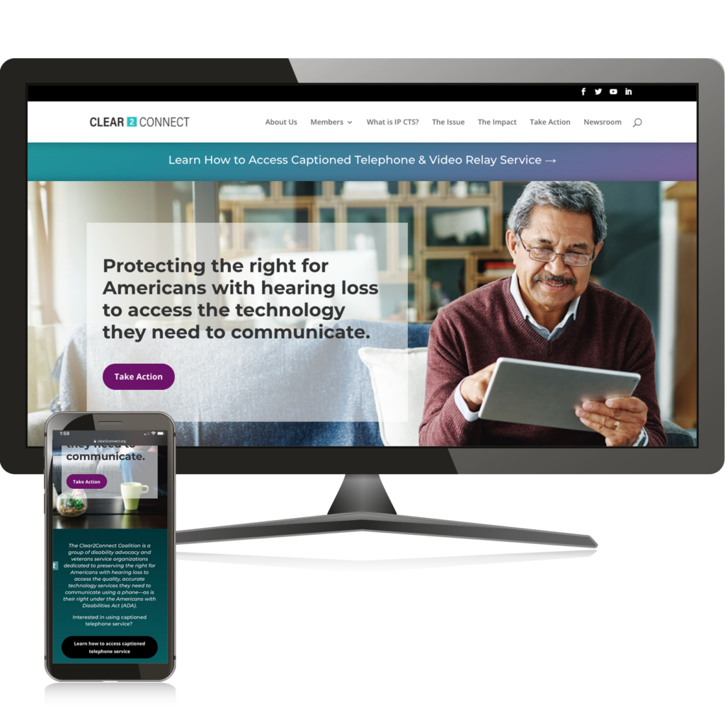 clear2connect.org website on a mobile device and computer monitor